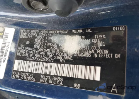 2006 Toyota Sienna Le from USA, damaged, VIN 5TDZA23C46S495170